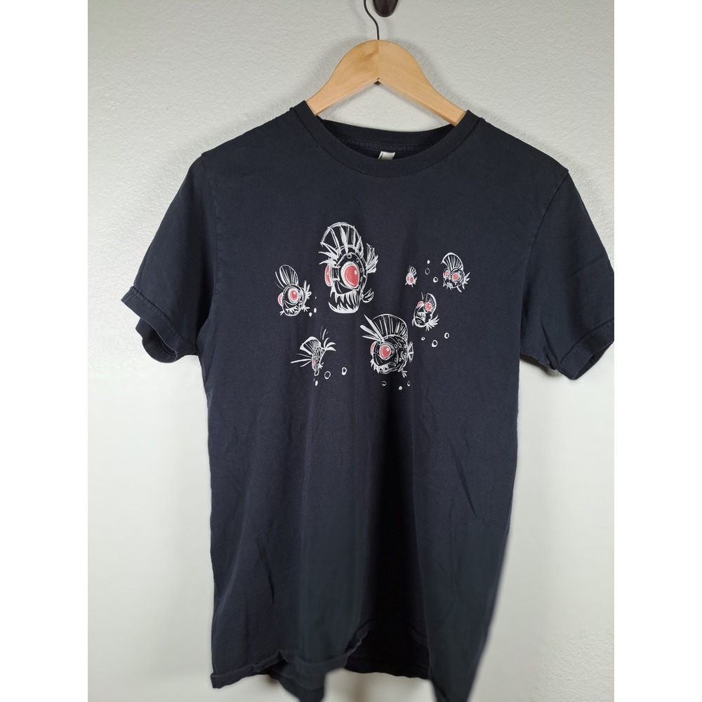 American Apparel Mens Black Graphic T-Shirt Fish Print Size M Made in USA